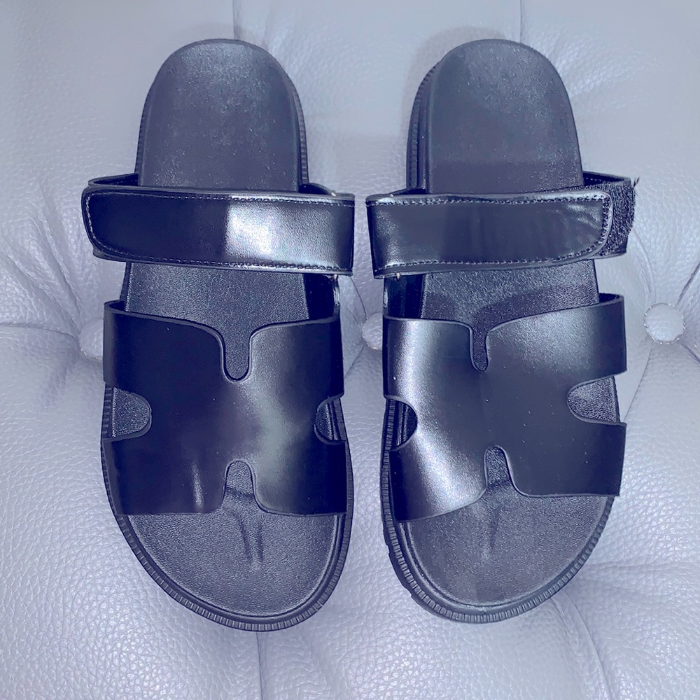 Black adjustable strap sandals